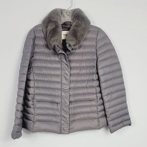 Women's Gray Puffer Jacket with removable real Rex rabbit  Fur Collar